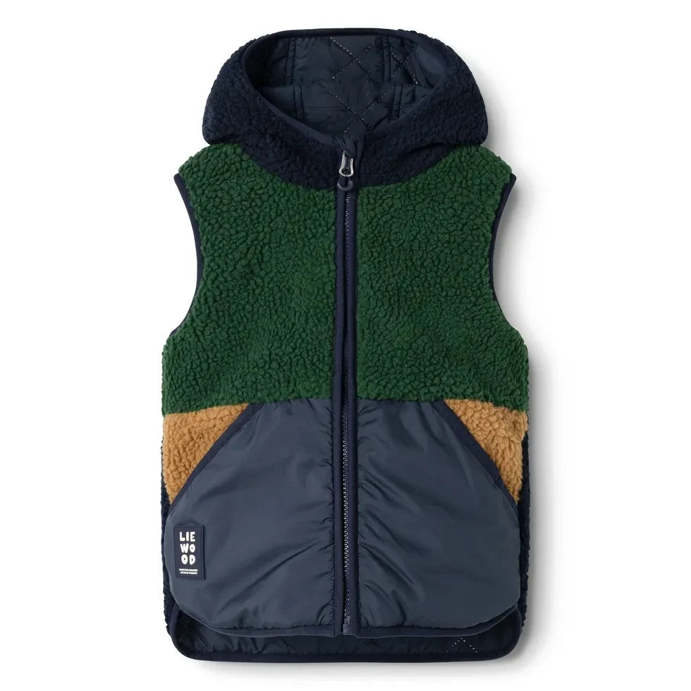 Liewood - Diana Chaleco estilo Sherpa, fabricado con fibras recicladas | azul noche