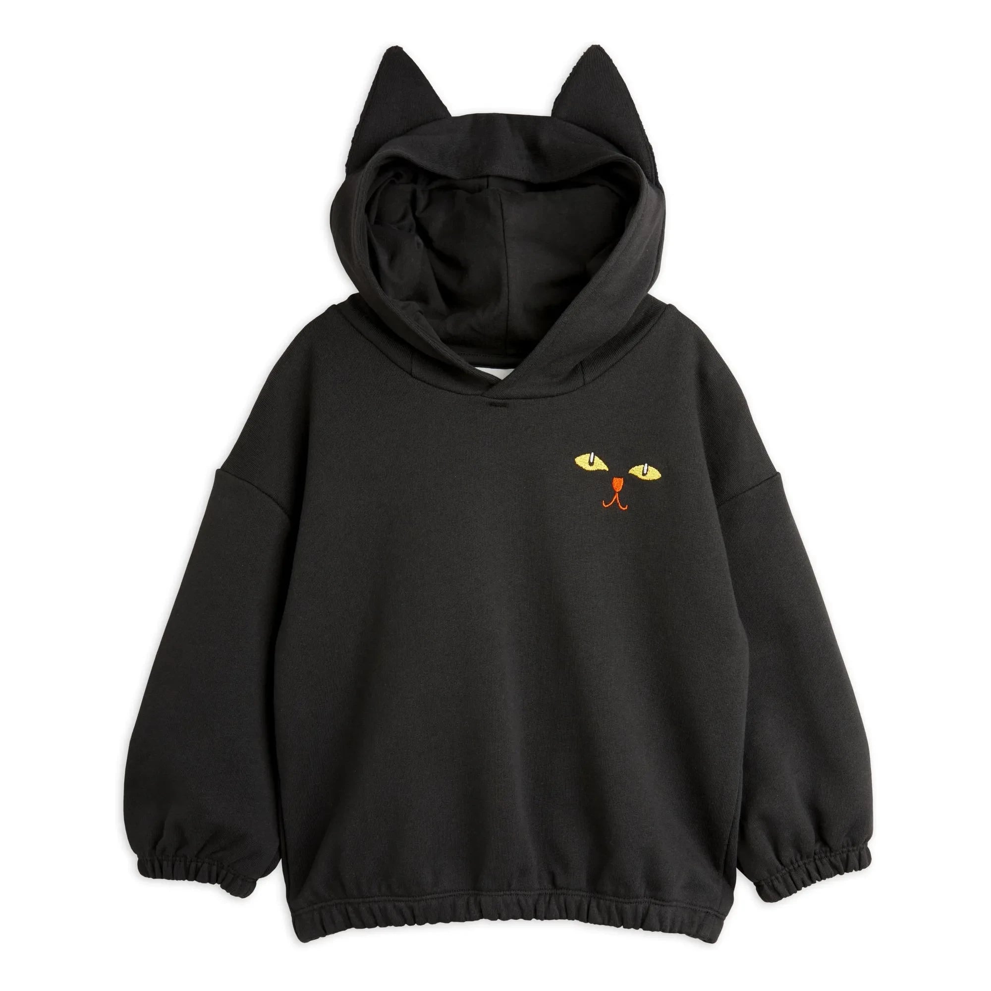 Mini Rodini - Sudadera con capucha de gato de algodón orgánico negro