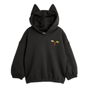 Mini Rodini - Sudadera con capucha de gato de algodón orgánico negro