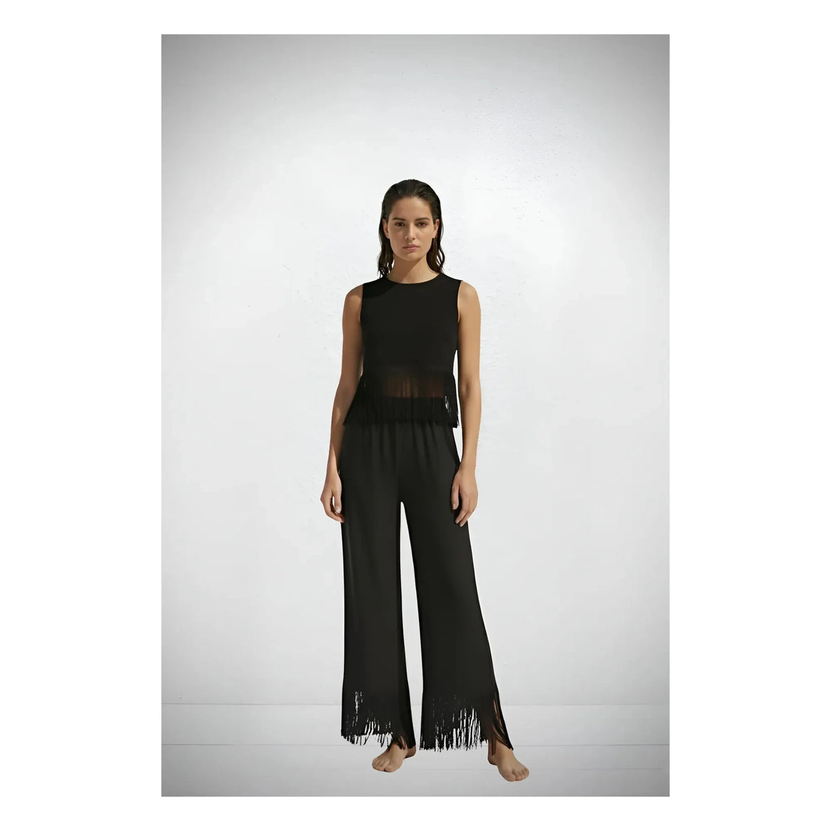 Vanessa Sposi - Pantalones con borlas de lino | Negro