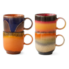 HKliving - Tazas de cerámica Brazil - Cerámica de los 70 - Set de 4