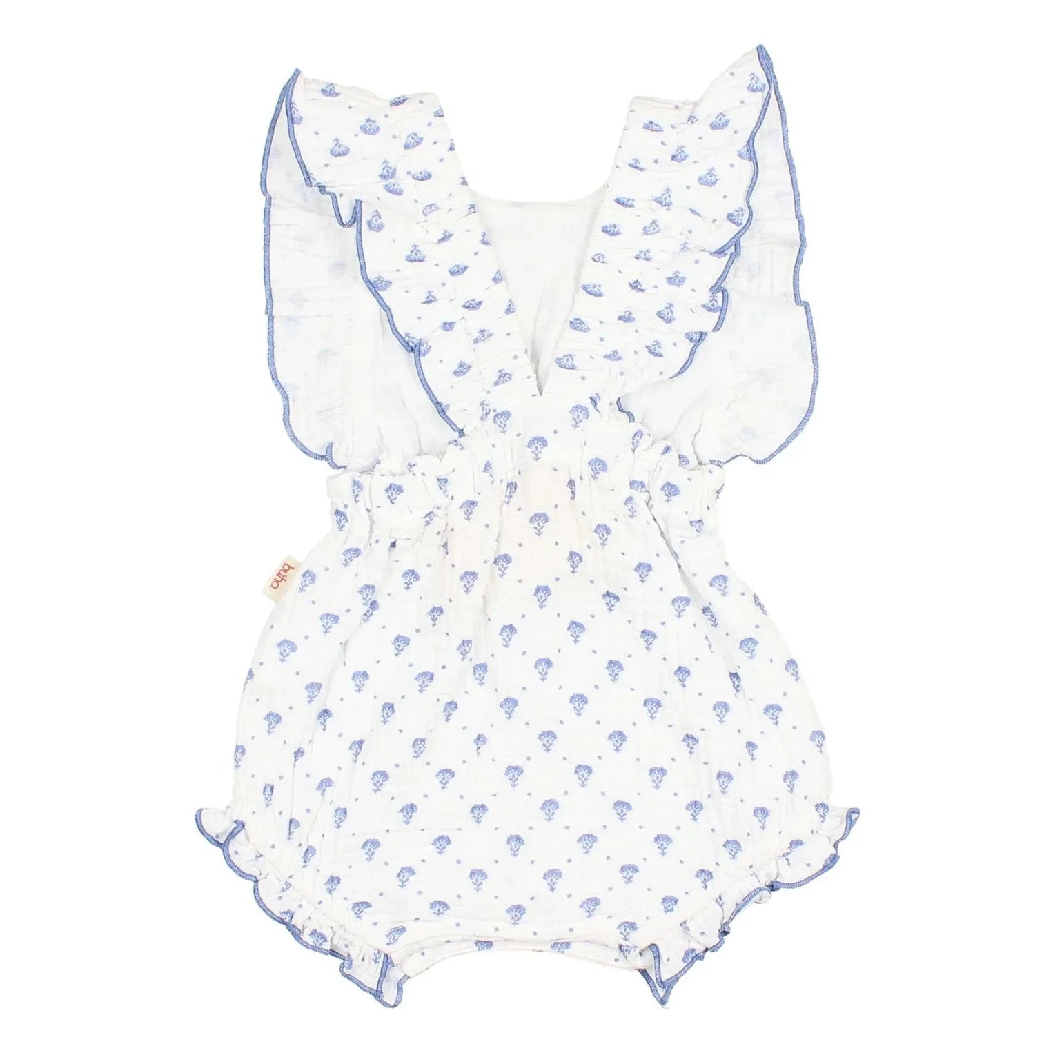 Búho - Mono corto de gasa de algodón con estampado floral de Bali | Azul índigo