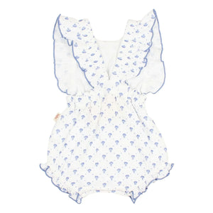 Búho - Mono corto de gasa de algodón con estampado floral de Bali | Azul índigo