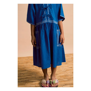Maison Mangostan - Vestido de velo azul bordado