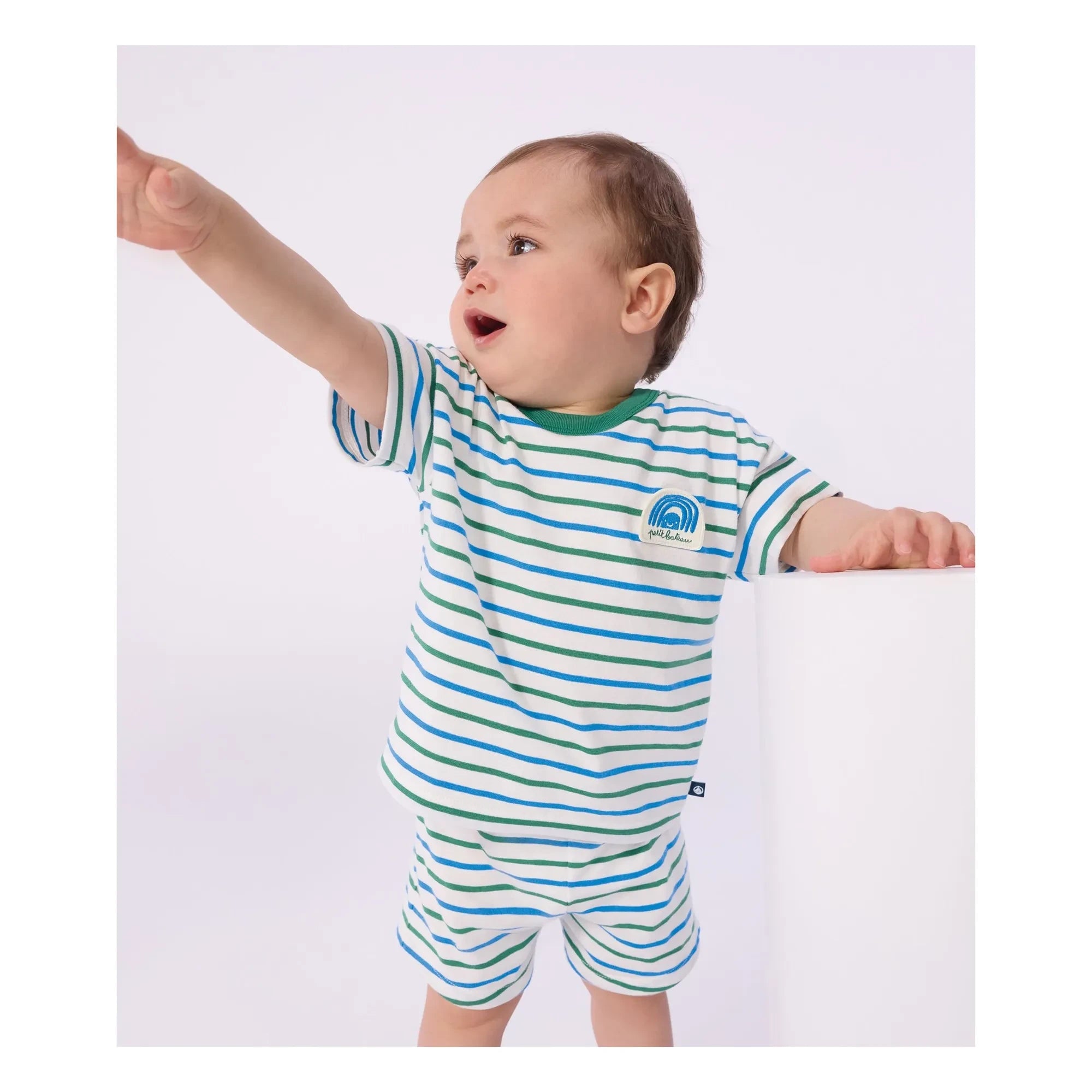Petit Bateau - Pantalones cortos polares de rayas | Blanco