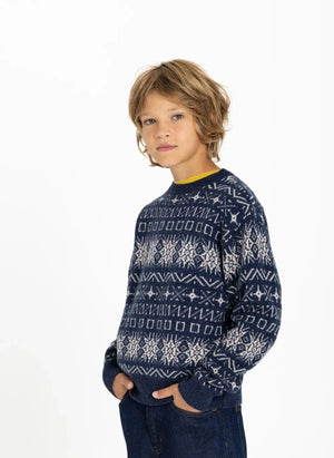 Hundred Pieces - Suéter de Merino Jacquard Mika | Gris azul