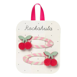 Rockahula Kids - Set de 2 pinzas de pelo a rayas con cerezas | Rosa