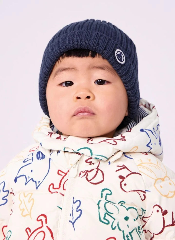 Petit Bateau - Ecru Abrigo de plumón con estampado de animalitos para bebé