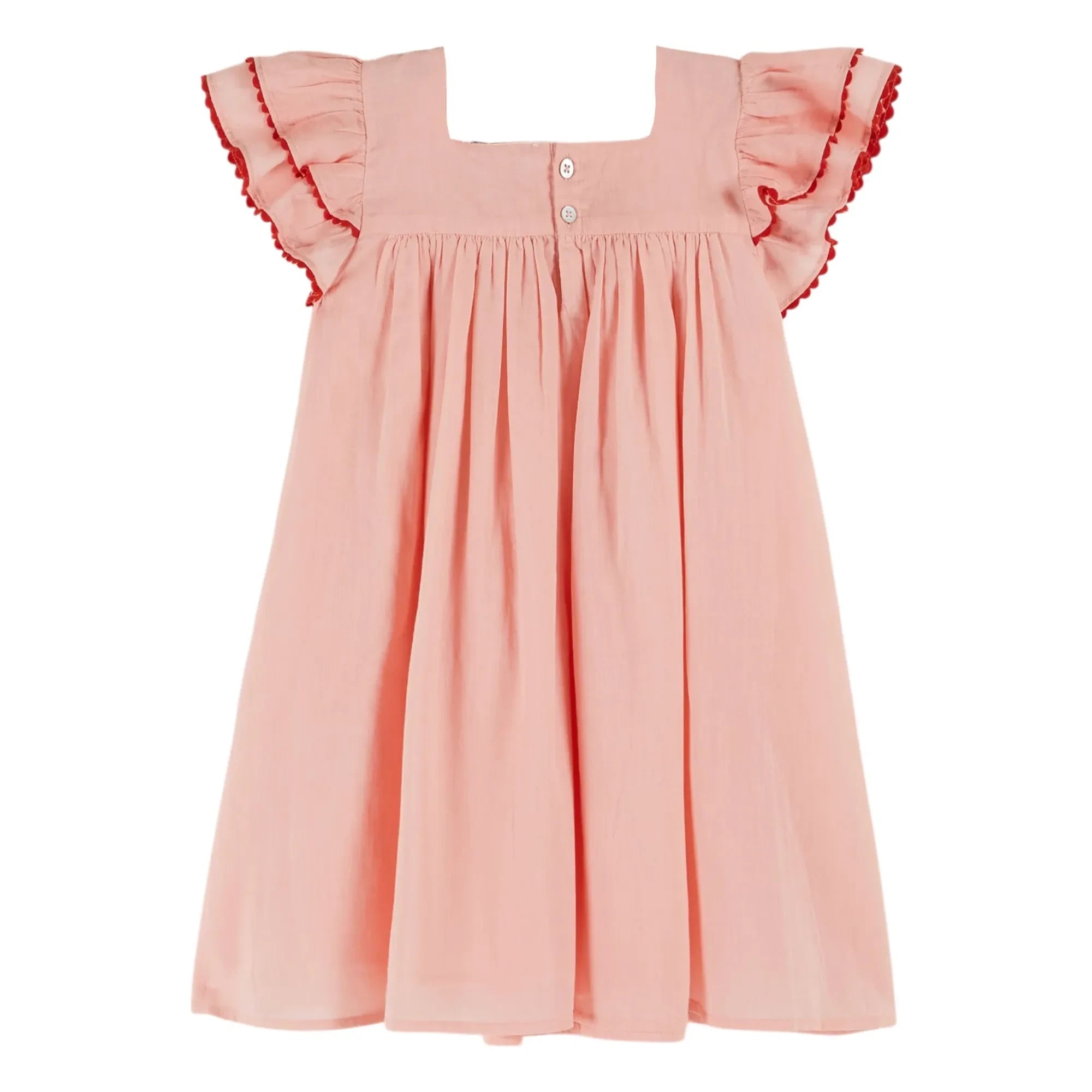 Emile et Ida - Vestido con volantes de batista rosa empolvado