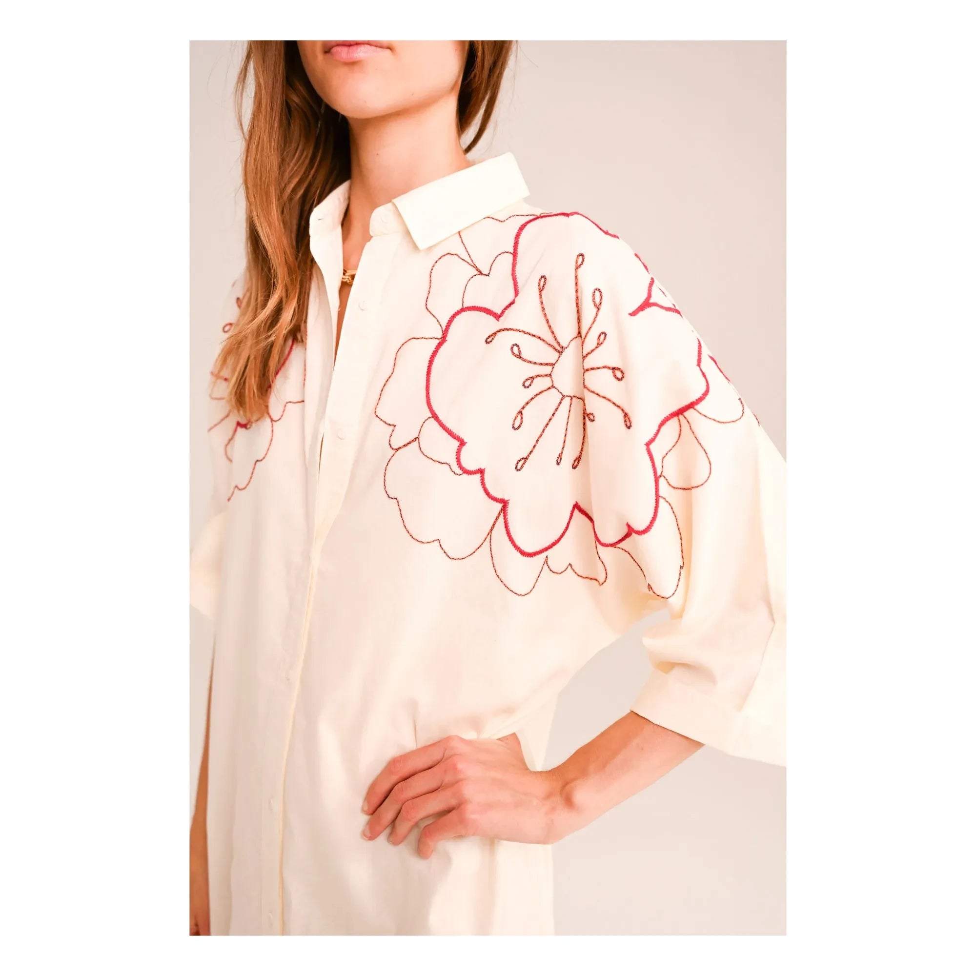 Sacrécoeur - Vestido de algodón de batista bordado Lou Pivoine | Blanco