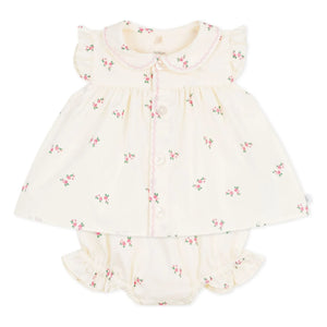 Petit Bateau - Conjunto de blusa y braguita tipo bloomer de popelín de algodón orgánico | Crudo