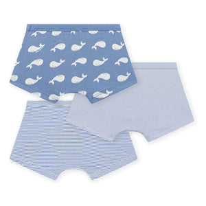 Petit Bateau - 3'lü Organik Pamuklu Balina Desenli Boxer Seti | Mavi