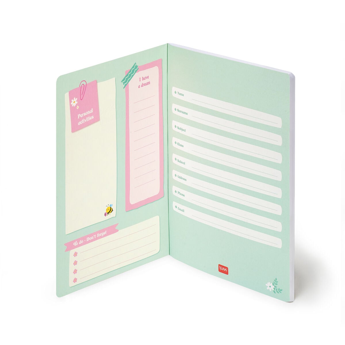 Legami - Cuaderno de ejercicios - Cuaderno A4 - Cuadriculado de 5 mm - Abejas y flores