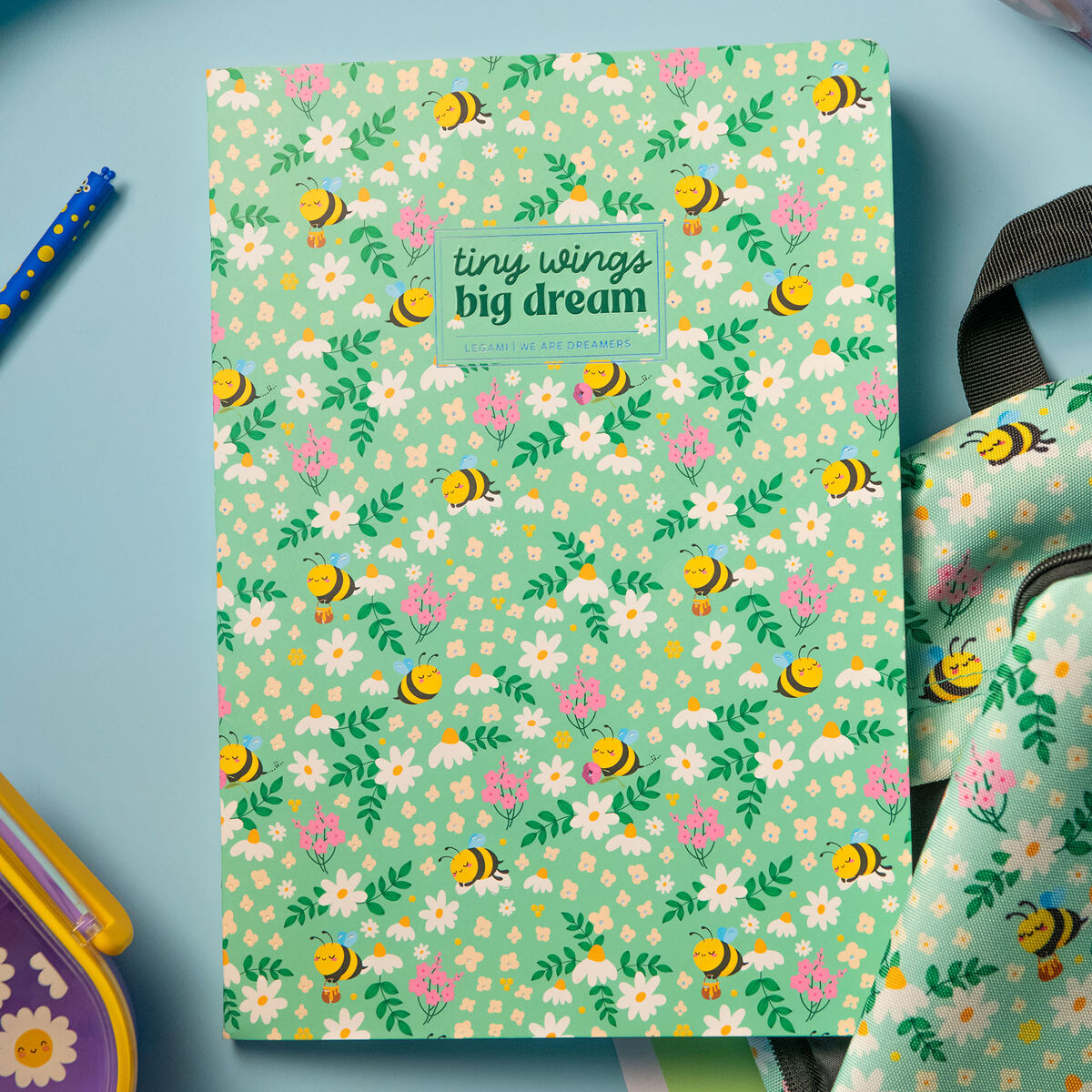 Legami - Cuaderno de ejercicios - Cuaderno A4 - Cuadriculado de 5 mm - Abejas y flores