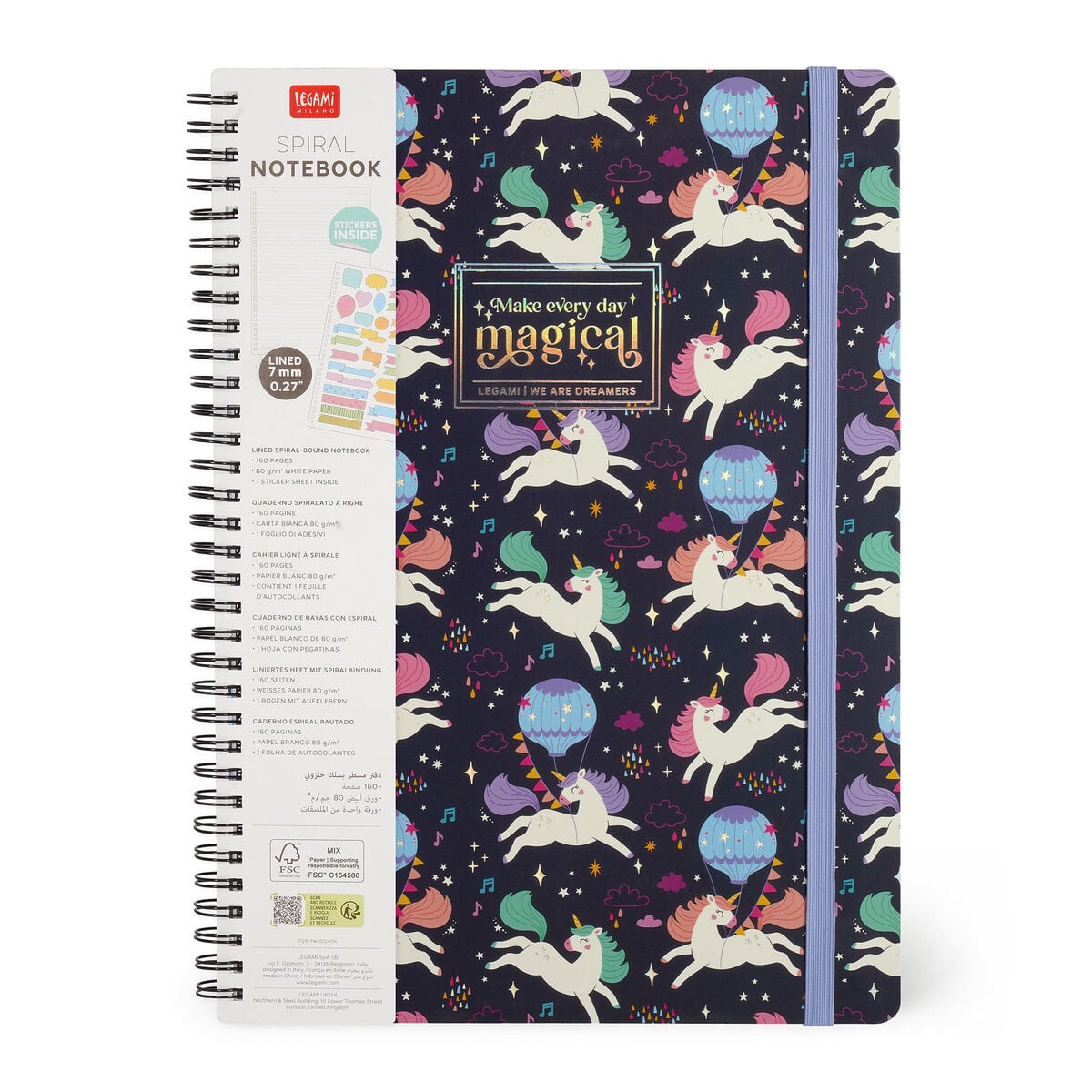 Legami - Cuaderno A4 de Rayas con Tapa Dura Ilustrada - Unicornio - Encuadernación en Espiral