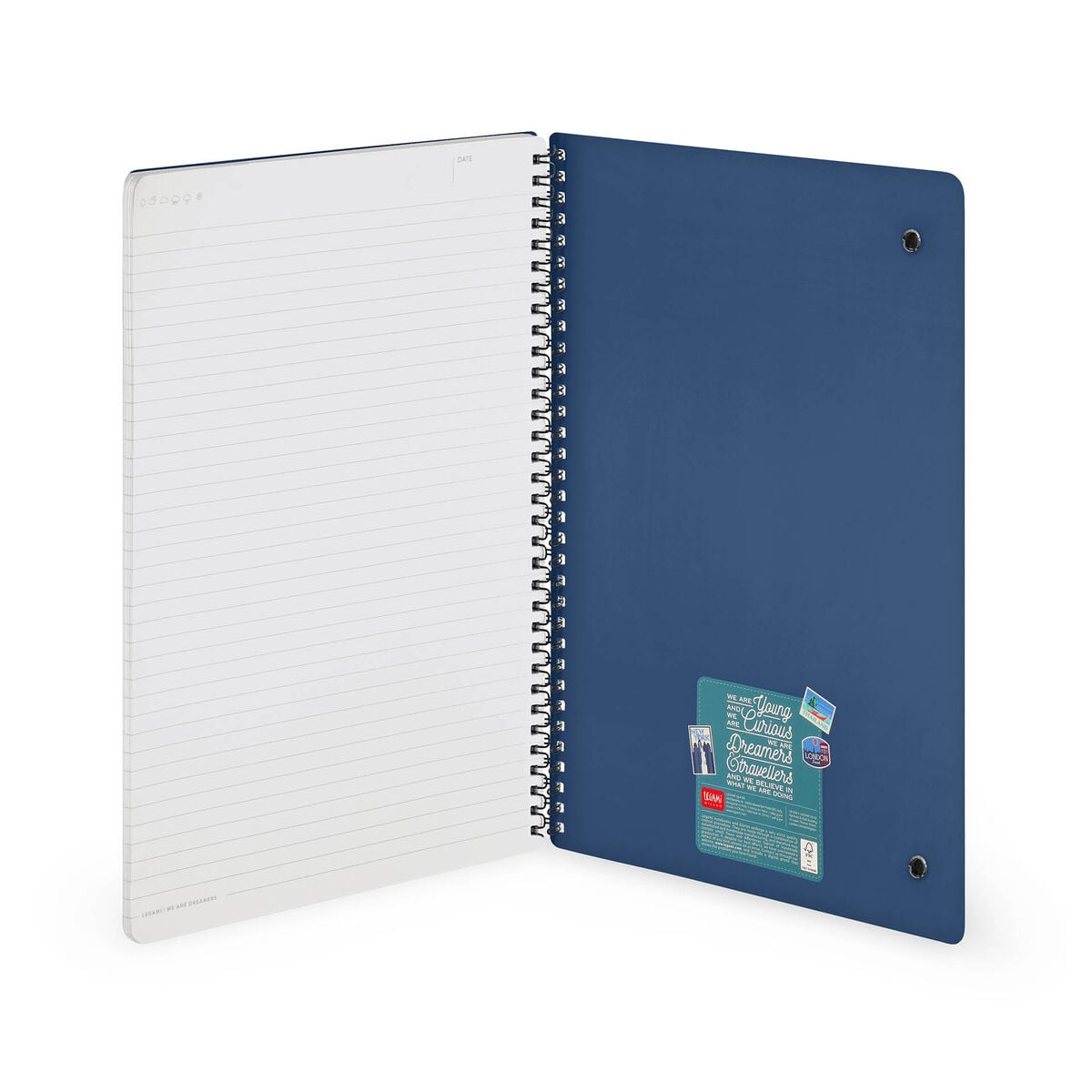 Legami - Cuaderno A4 rayado con tapa dura ilustrada - Pegatinas de viaje - Encuadernación en espiral