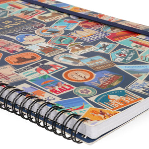 Legami - Cuaderno A4 rayado con tapa dura ilustrada - Pegatinas de viaje - Encuadernación en espiral