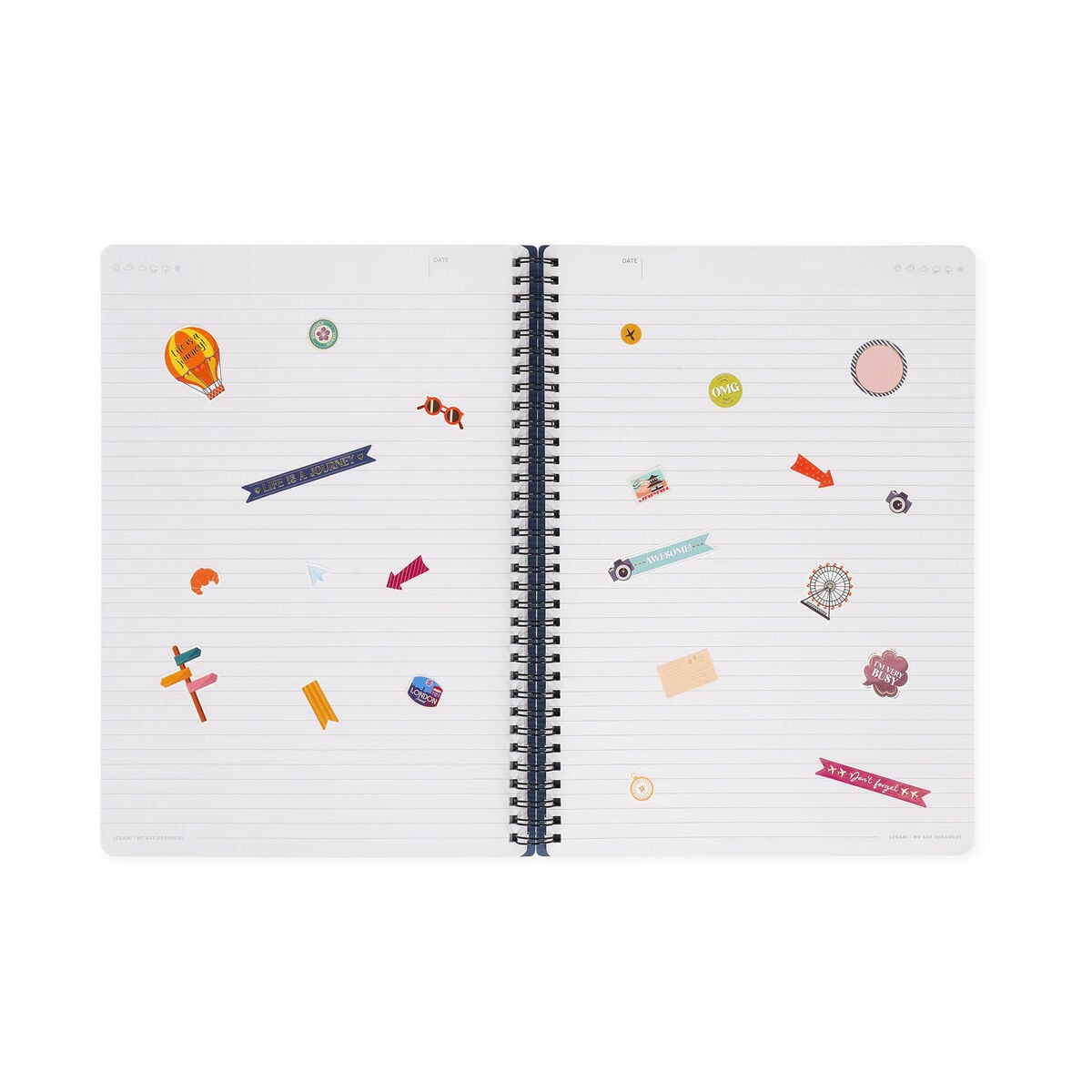 Legami - Cuaderno A4 rayado con tapa dura ilustrada - Pegatinas de viaje - Encuadernación en espiral