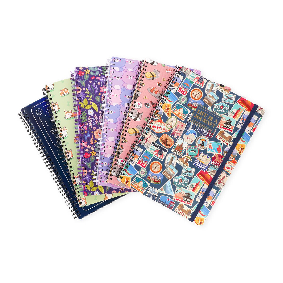 Legami - Cuaderno A4 rayado con tapa dura ilustrada - Pegatinas de viaje - Encuadernación en espiral
