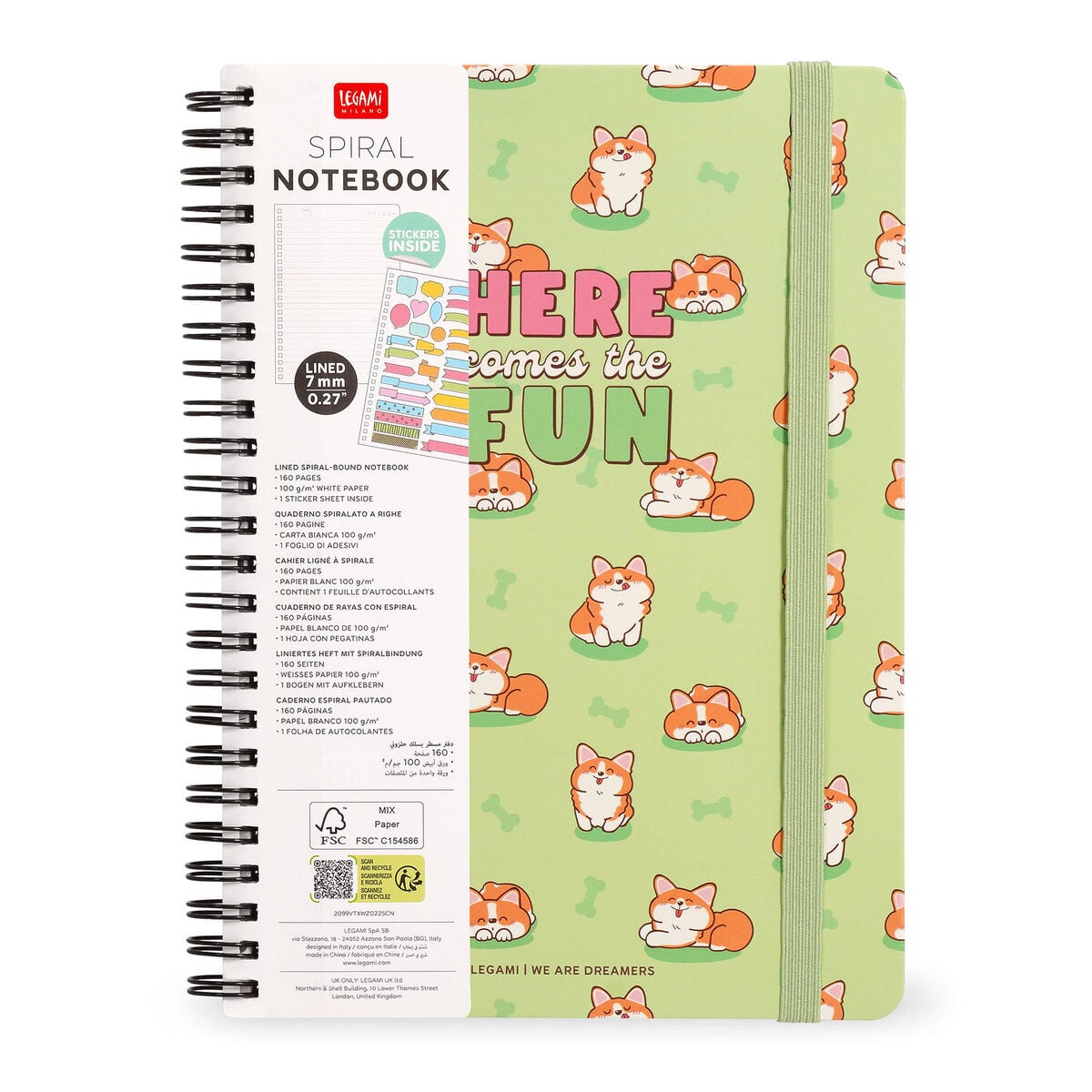 Legami - Cuaderno A4 rayado con tapa dura ilustrada - Corgi - Jotter - Encuadernado en espiral