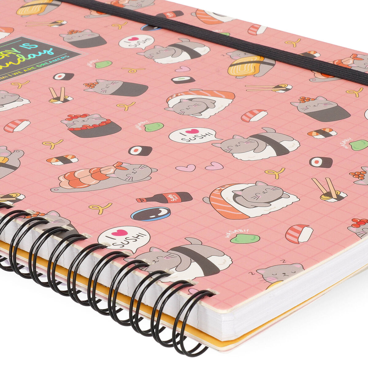 Legami - Cuaderno de tapa dura ilustrada A4 con renglones - Gato Sushi - Bloc de notas - Espiral