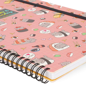 Legami - Cuaderno de tapa dura ilustrada A4 con renglones - Gato Sushi - Bloc de notas - Espiral