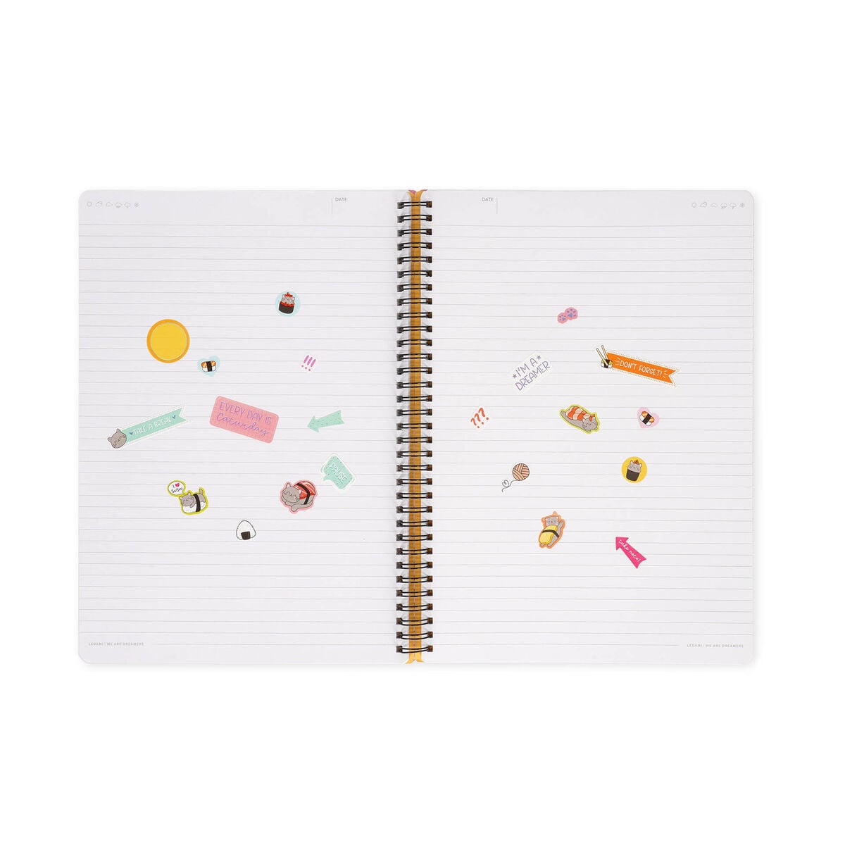 Legami - Cuaderno de tapa dura ilustrada A4 con renglones - Gato Sushi - Bloc de notas - Espiral