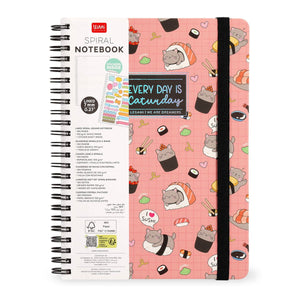 Legami - Cuaderno de tapa dura ilustrada A4 con renglones - Gato Sushi - Bloc de notas - Espiral