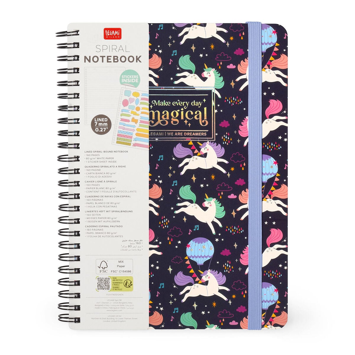 Legami - Cuaderno A5 rayado con tapa dura ilustrada - Unicornio - Espiral
