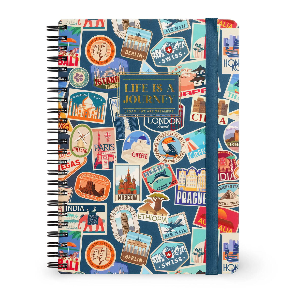 Legami - Cuaderno A5 rayado con tapa dura ilustrada - Pegatinas de viaje - Espiral