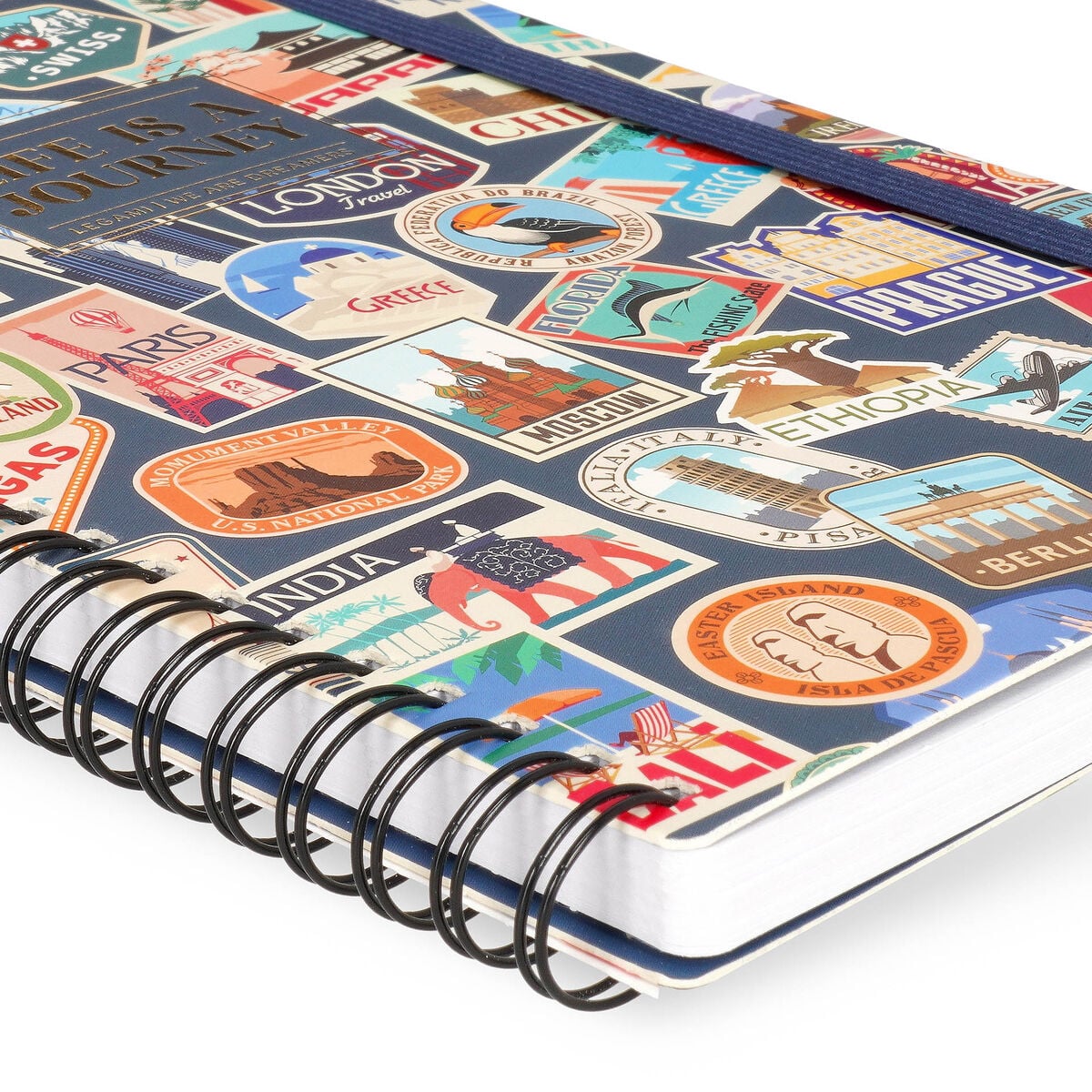 Legami - Cuaderno A5 rayado con tapa dura ilustrada - Pegatinas de viaje - Espiral