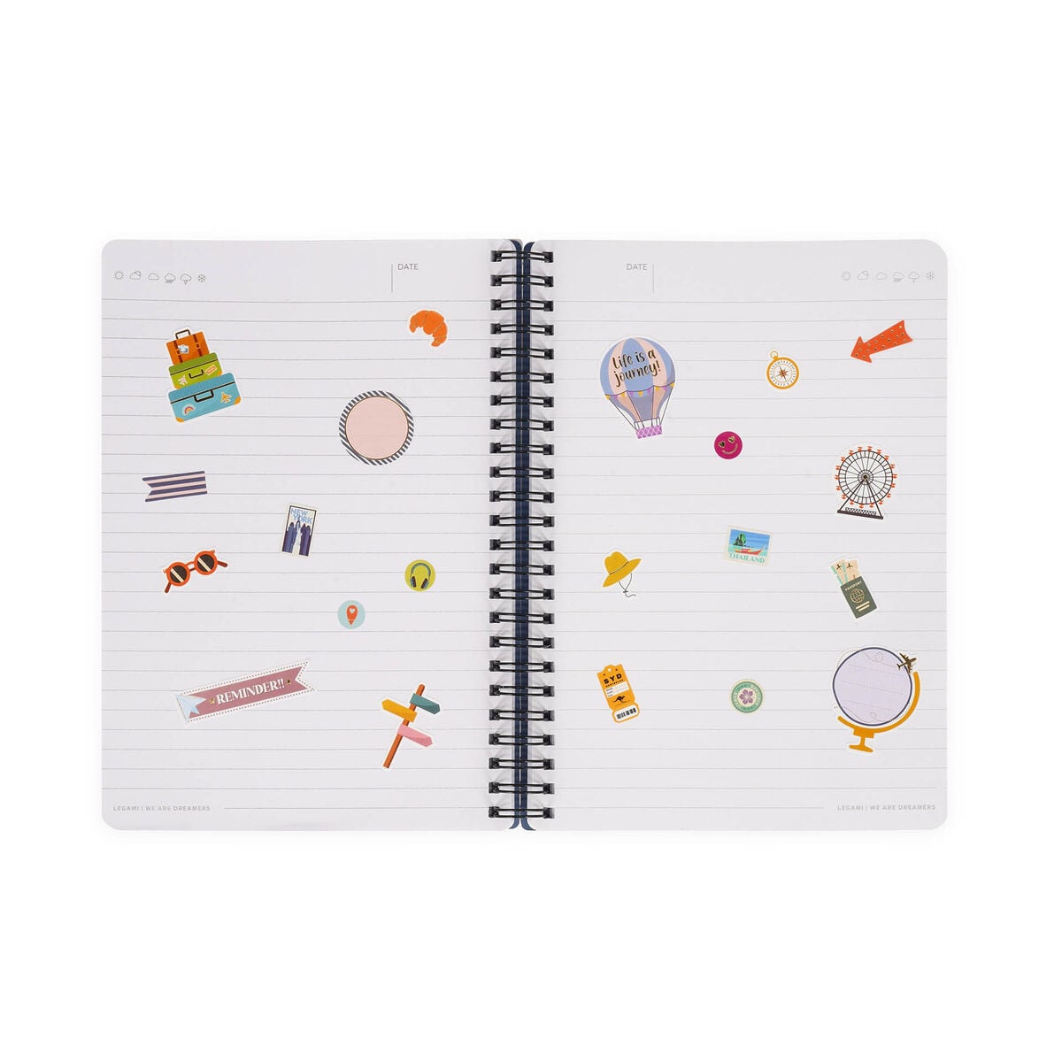 Legami - Cuaderno A5 rayado con tapa dura ilustrada - Pegatinas de viaje - Espiral