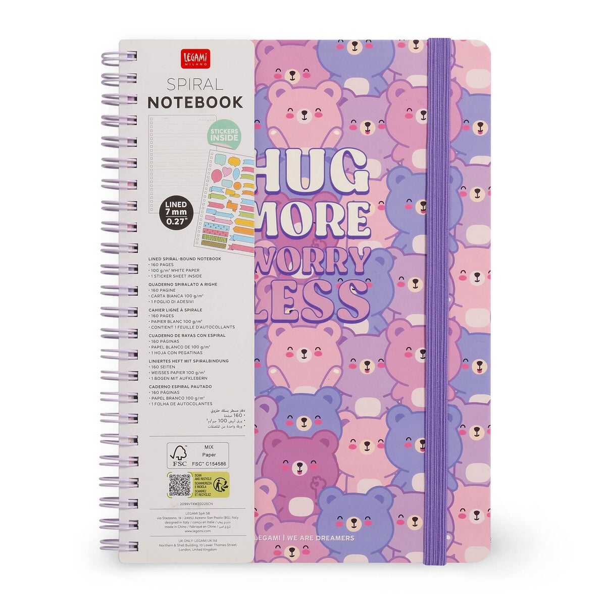 Legami - Cuaderno A5 rayado con tapa dura ilustrada - Osito de peluche - Libreta - Encuadernación en espiral
