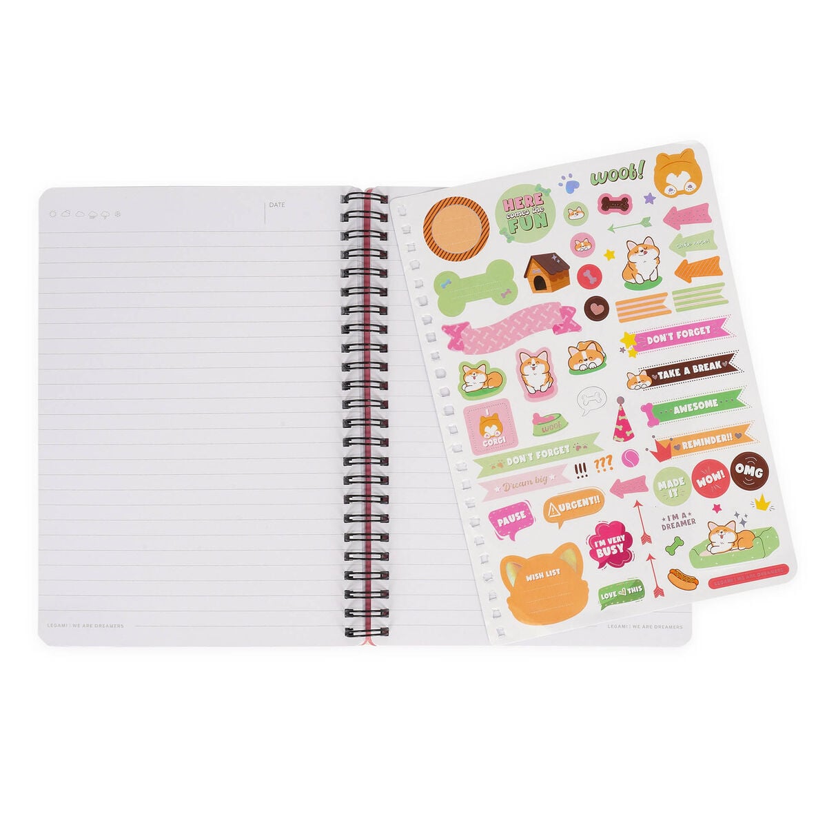 Legami - Cuaderno A5 rayado con tapa dura ilustrada - Corgi - Jotter - Espiral