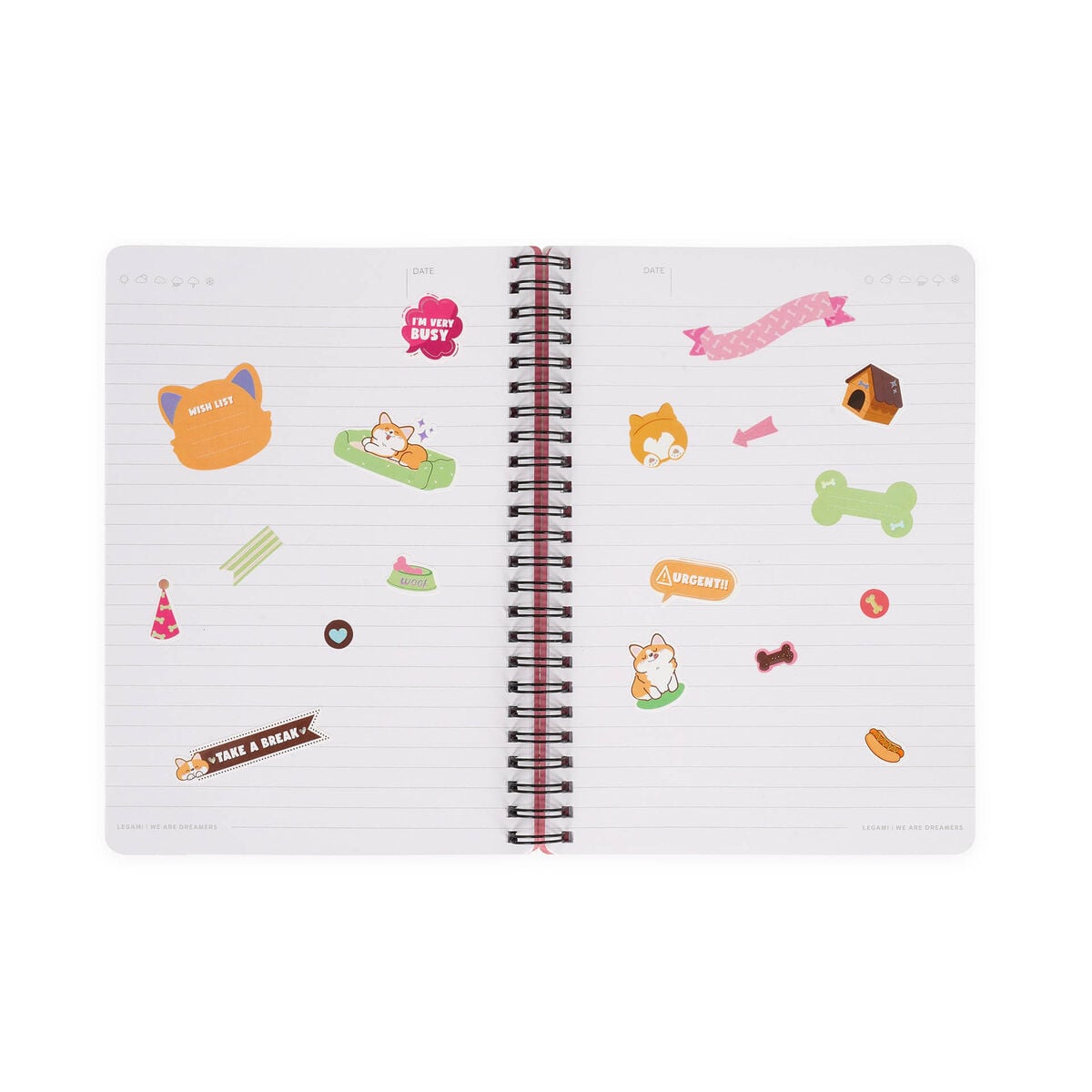 Legami - Cuaderno A5 rayado con tapa dura ilustrada - Corgi - Jotter - Espiral