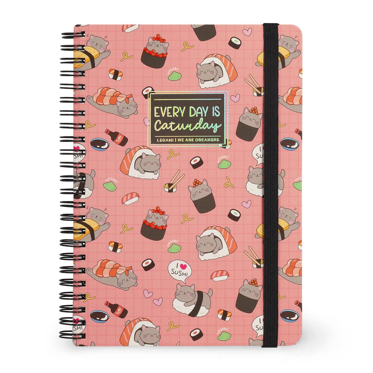 Legami - Cuaderno A5 rayado con tapa dura ilustrada - Gato de sushi - Jotter - Encuadernado en espiral