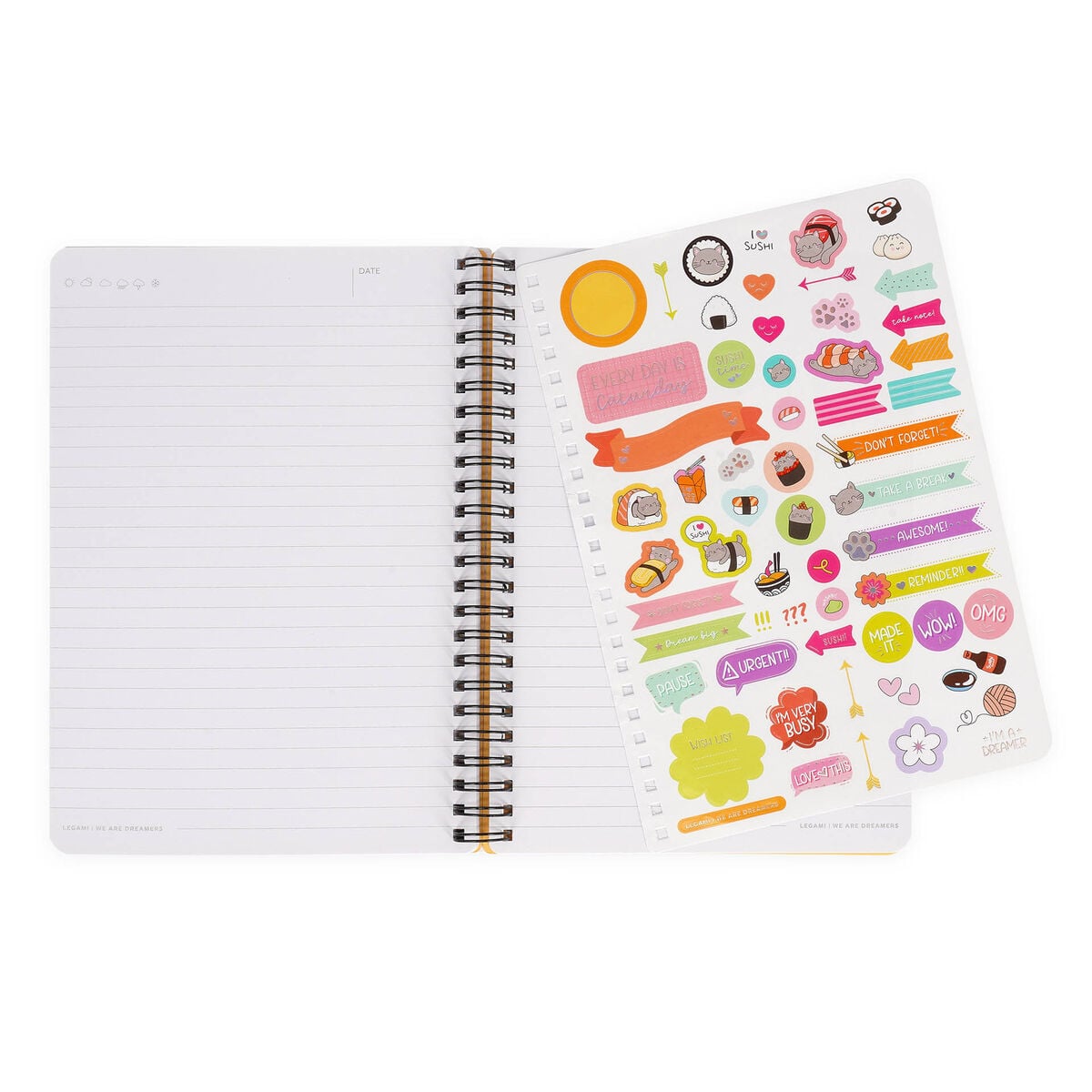 Legami - Cuaderno A5 rayado con tapa dura ilustrada - Gato de sushi - Jotter - Encuadernado en espiral