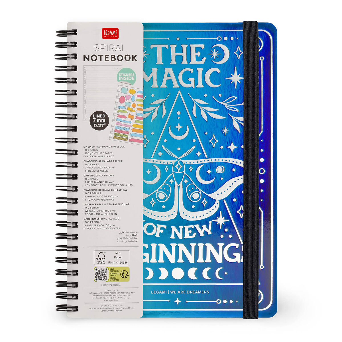 Legami - Cuaderno A5 Rayado con Tapa Dura Ilustrada - Polilla - Jotter - Espiral