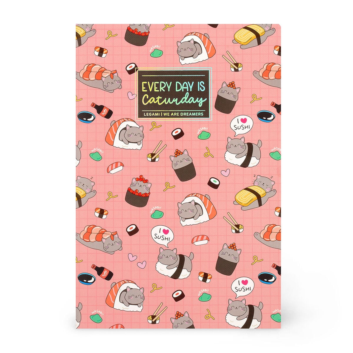 Legami - Cuaderno A6 rayado con tapa dura ilustrada - Gato Sushi