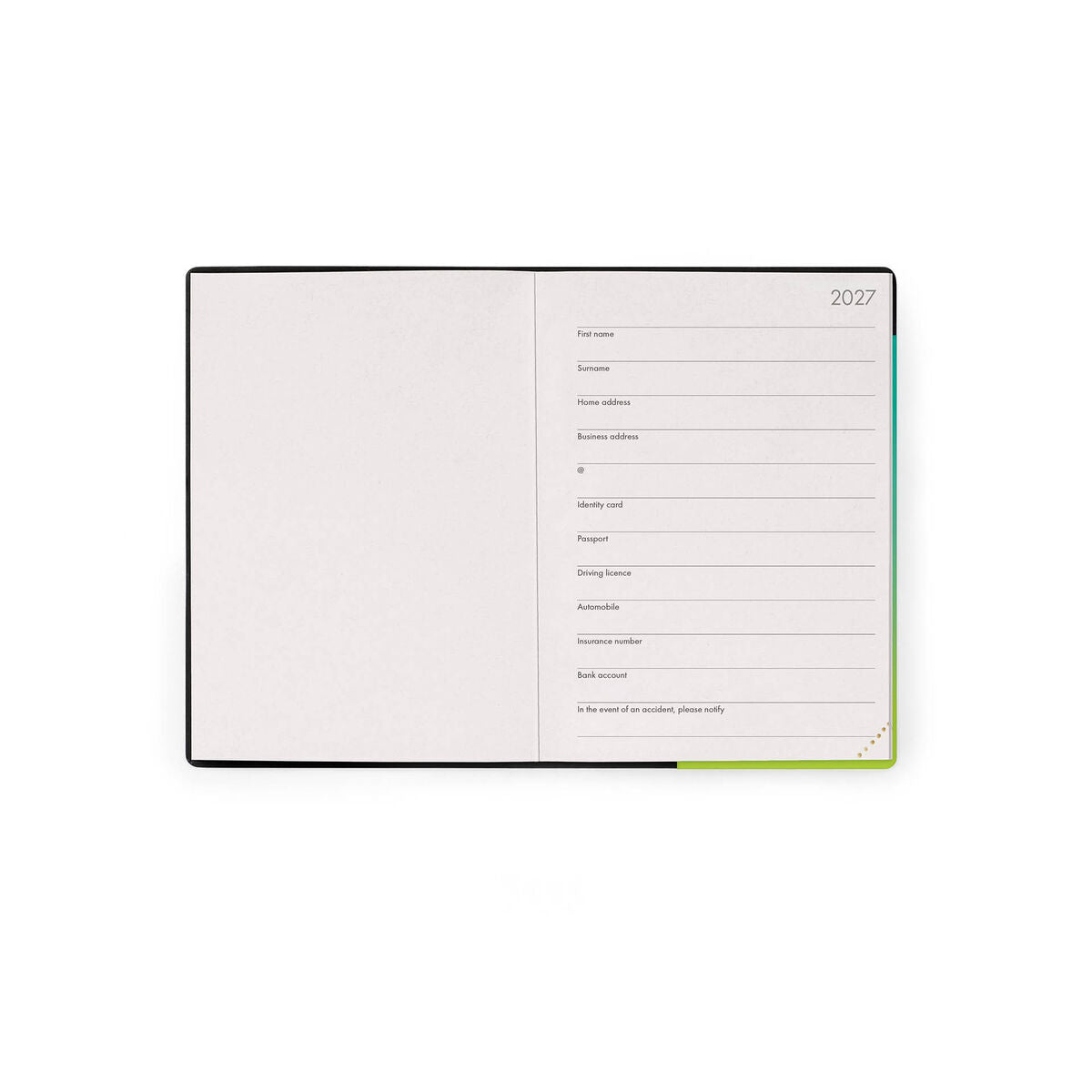 Legami - Agenda Diaria Pequeña de 12 Meses 2027 - Shades Green