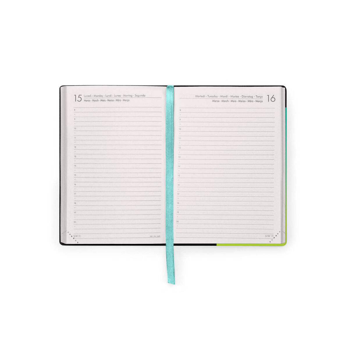 Legami - Agenda Diaria Pequeña de 12 Meses 2027 - Shades Green