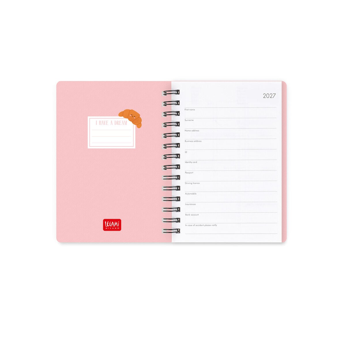 Legami - Agenda semanal de 12 meses - espiral pequeña 2027 - Croissant