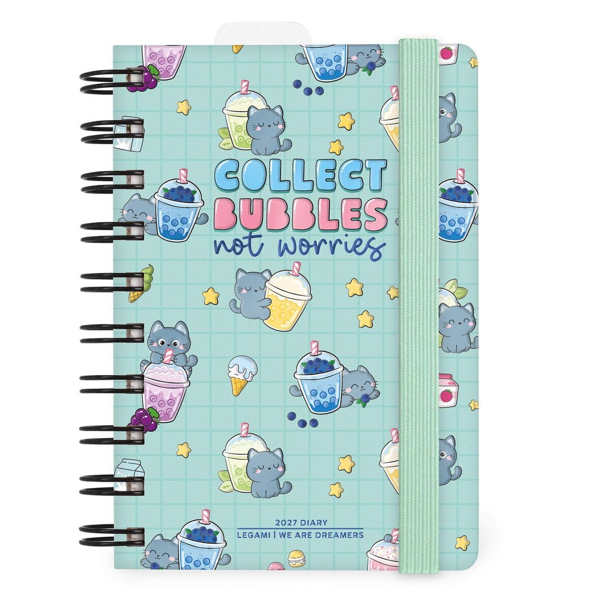 Legami - Agenda Diaria Pequeña con Espiral 12 Meses 2027 - Kitty Bubble Tea