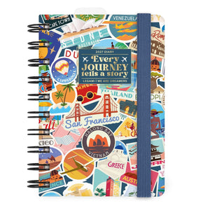 Legami - Agenda Diaria Pequeña de Espiral 12 Meses 2027 - Travel Stickers