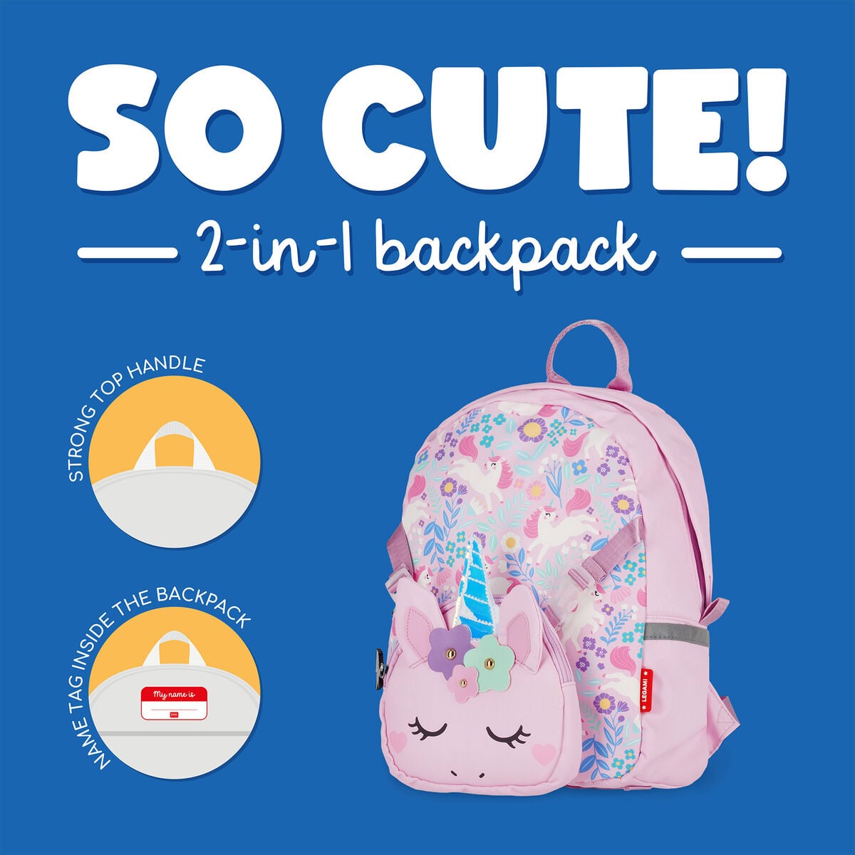 Legami - Mochila 2 en 1 Unicornio con bolsillo delantero extraíble - ¡Súper dulce!