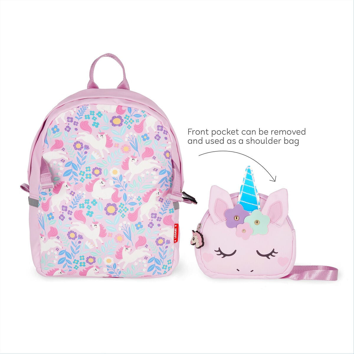 Legami - Mochila 2 en 1 Unicornio con bolsillo delantero extraíble - ¡Súper dulce!