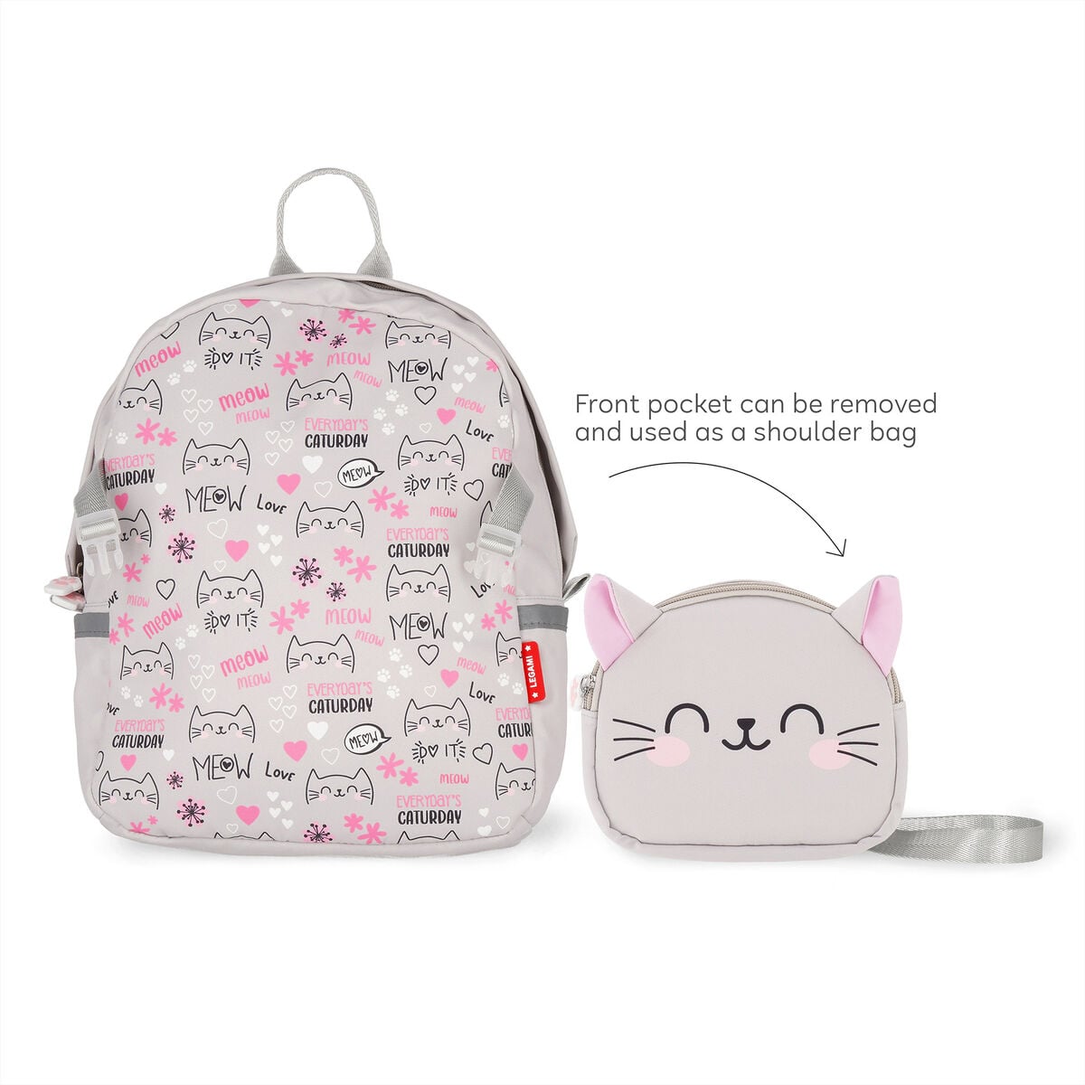 Legami - Mochila 2 en 1 Kitty con bolsillo frontal extraíble - ¡Súper mona!