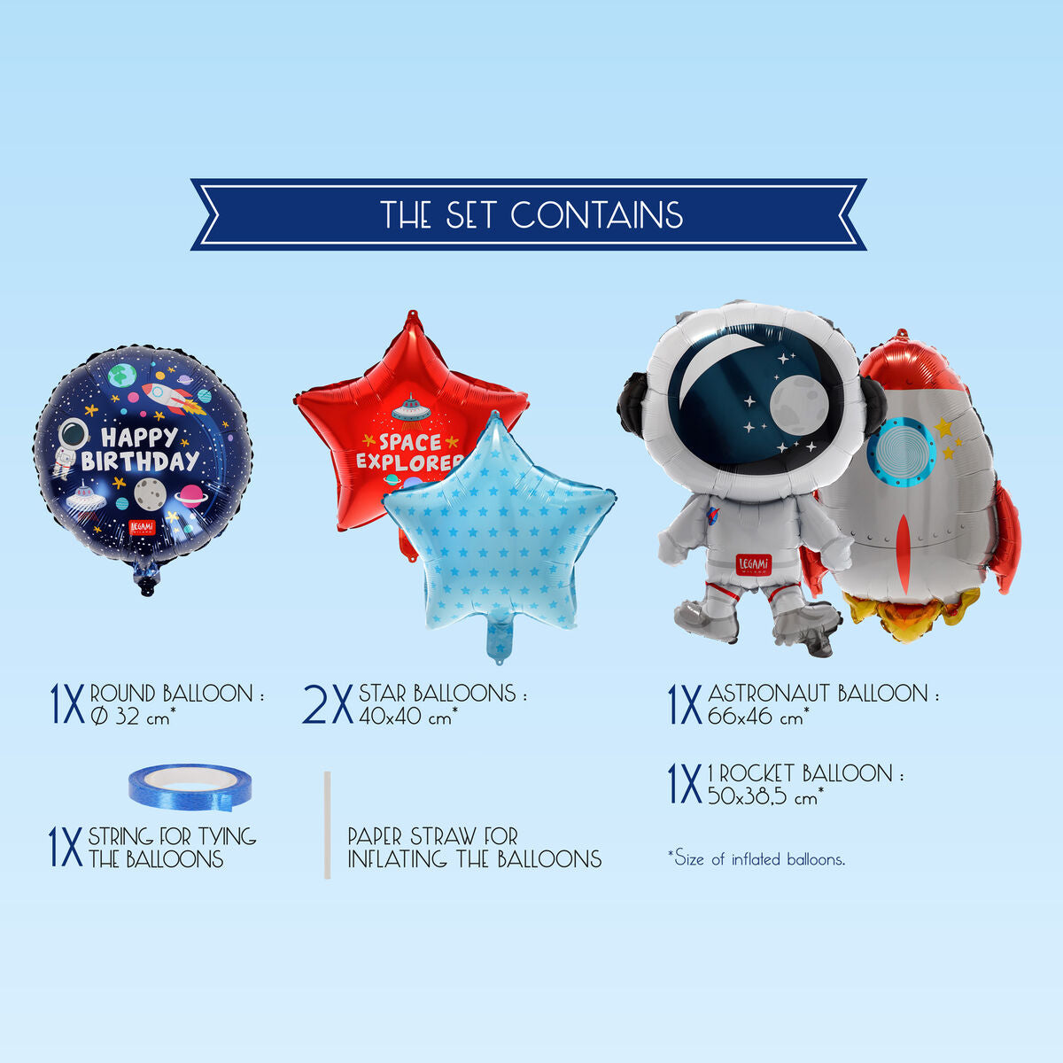 Legami - Set de 5 globos de cumpleaños con temática espacial - ¡Vamos de fiesta!