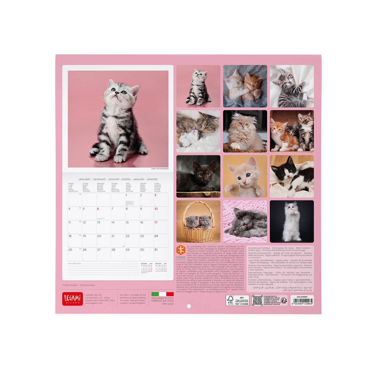 Legami - Calendario de Pared 2027 Kittens - 30 x 29 cm