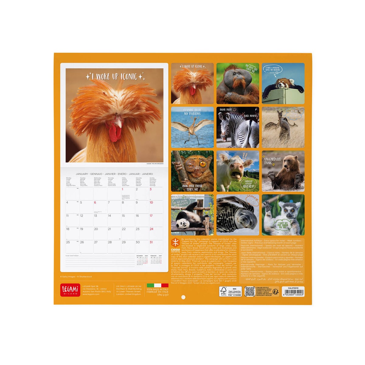 Calendario de pared Legami - Take It Easy 2027 - 30 x 29 cm